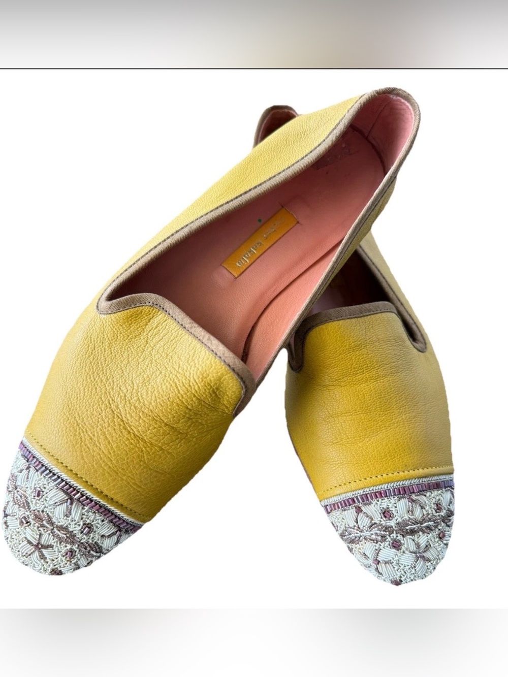 Mirus Kafala Mustard Soft Leather Beaded Flats US 8.5 Artisan Boho Luxury Chic